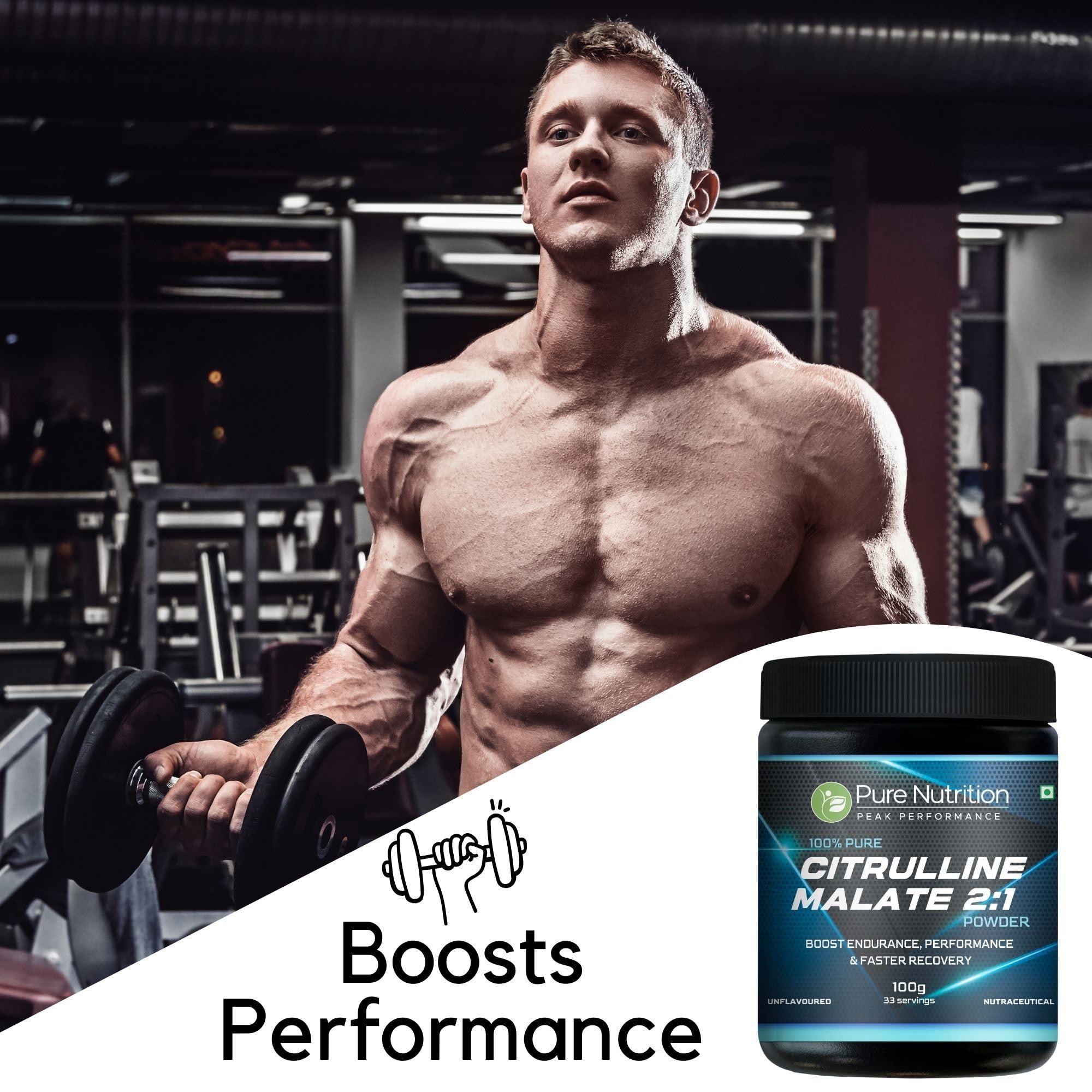 Pure Nutrition Naturals Pure nutrition 100% Pure L Citrulline DL Malate 2:1 Powder (Unflavoured, 100g), 66 servings | Boost Endurance, Improve Performance, Faster Recovery & Reduce Muscle Fatigue.
