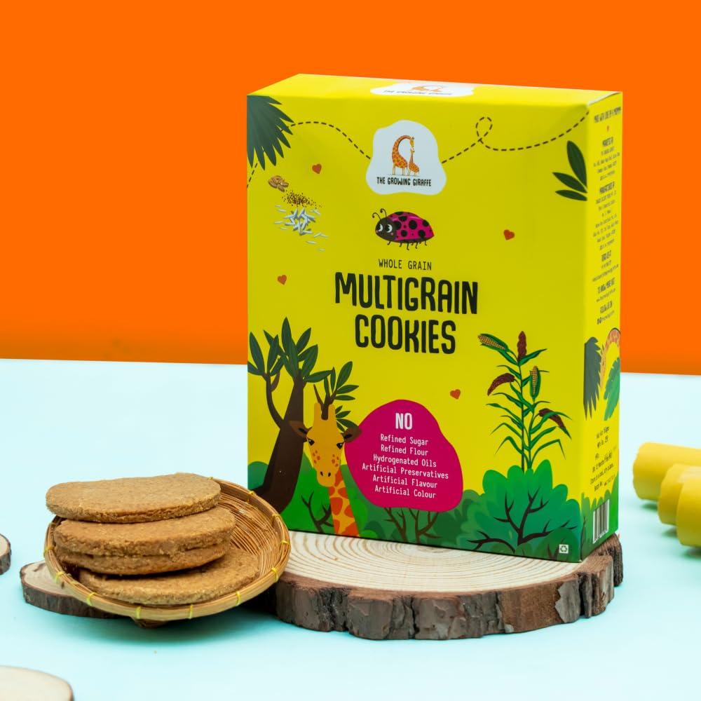 THE GROWING GIRAFFE The Growing Giraffe Multigrain Cookies (Tasty, Healthy & Nutritional Snacks for Everyone) with Ragi, Jaggery, Oats & Whole Wheat Flour | No Added Preservatives, Flavor & Color - 160 Grams (Pack of 1)