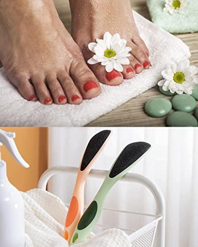 iappadore 2 Packs Double-Sided Pumice Stone for Feet, Foot Scrubber Stone Handle, Ergonomic Easy to Reach, Feet Scrubber with Fine-Grained Frosted Stones, for Callus Removal, Improve Circulation Foot Care