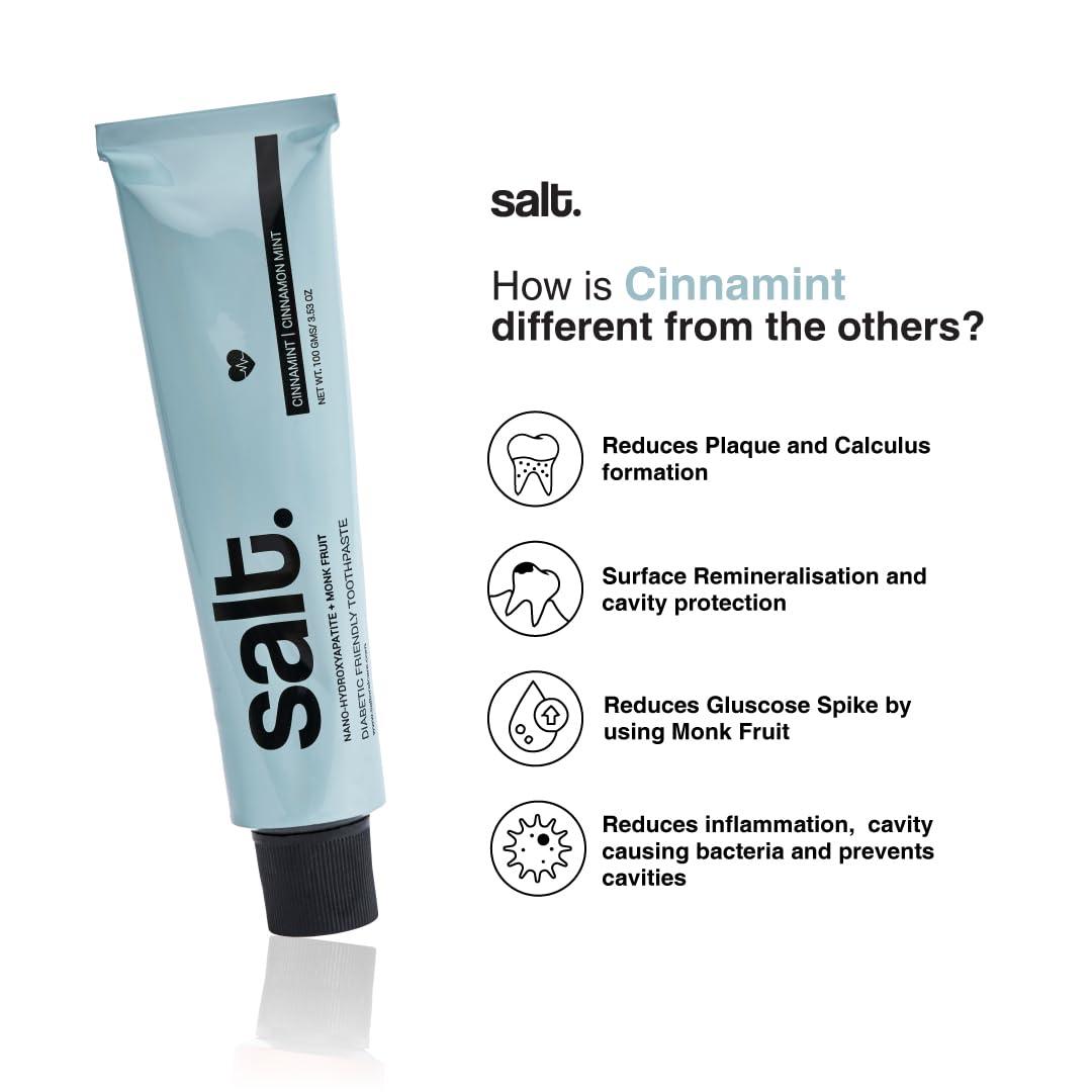 Salt Salt Oral Care Cinnamint Diabetic-Friendly Toothpaste 100g + Amalfi Travel Size Mouth Spray 10ml - Natural Fresh Breath & Oral Hygiene Set