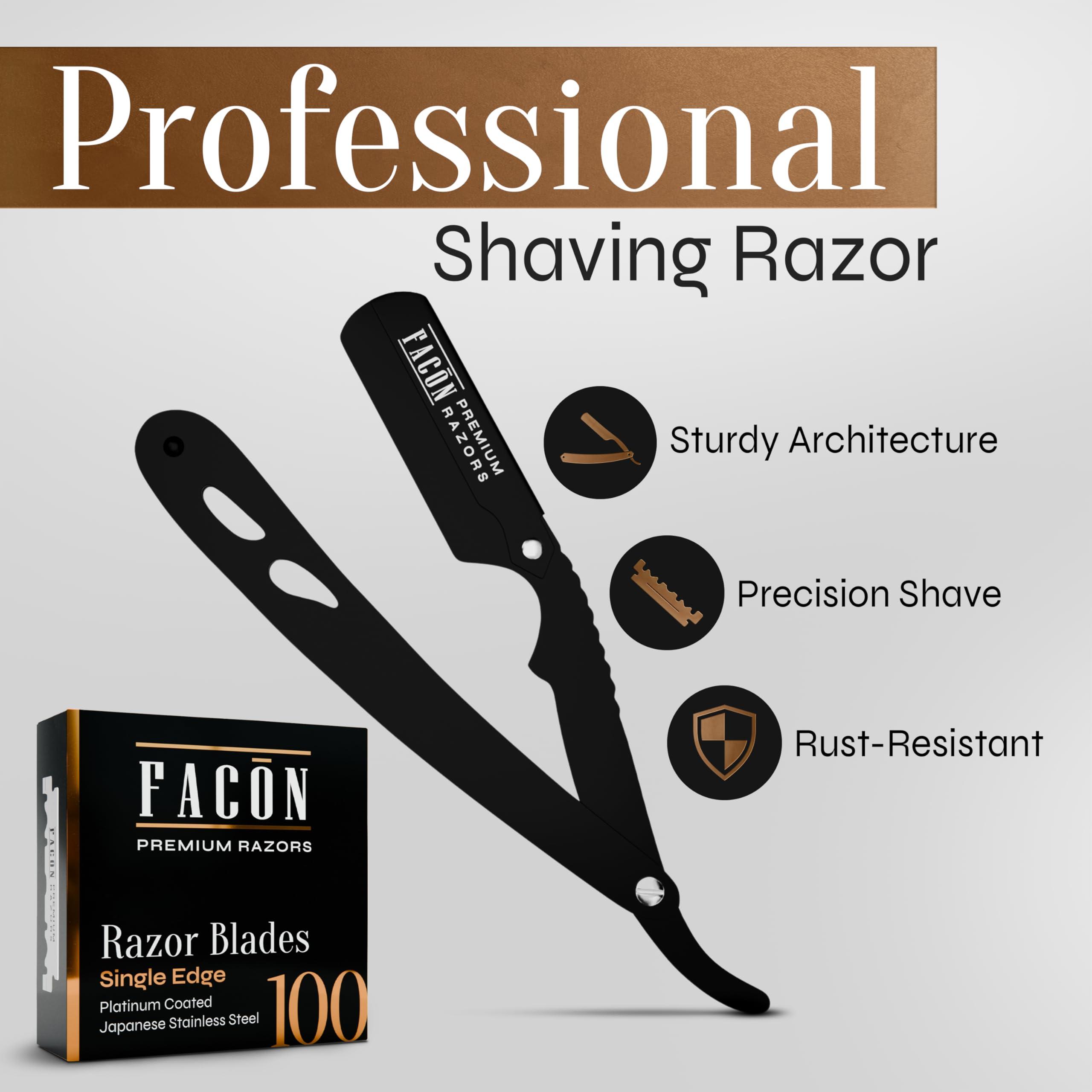 FACON 100 BLADES + Facn Professional Traditional Straight Edge Barber Razor - Salon Quality Cut Throat Shavette