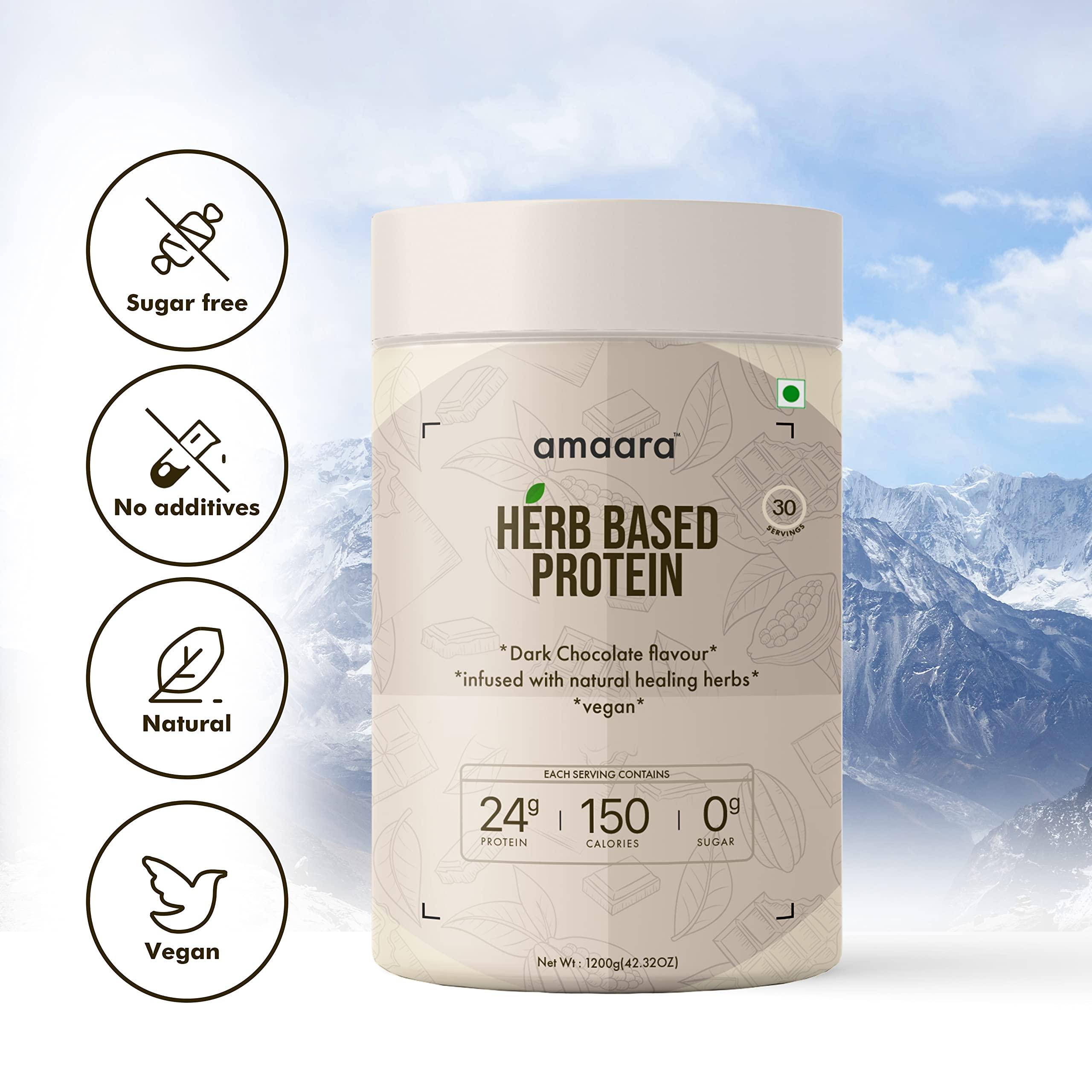 Amaara Herbs Amaara Herbs Plant Protein Powder, Pea Protein Powder with Goodness of Herbs, Plant Based Protein Powder for Men & Women 100% Vegan, Isolate Protein Powder 24g Protein/Serving (Dark Chocolate, 1200g)