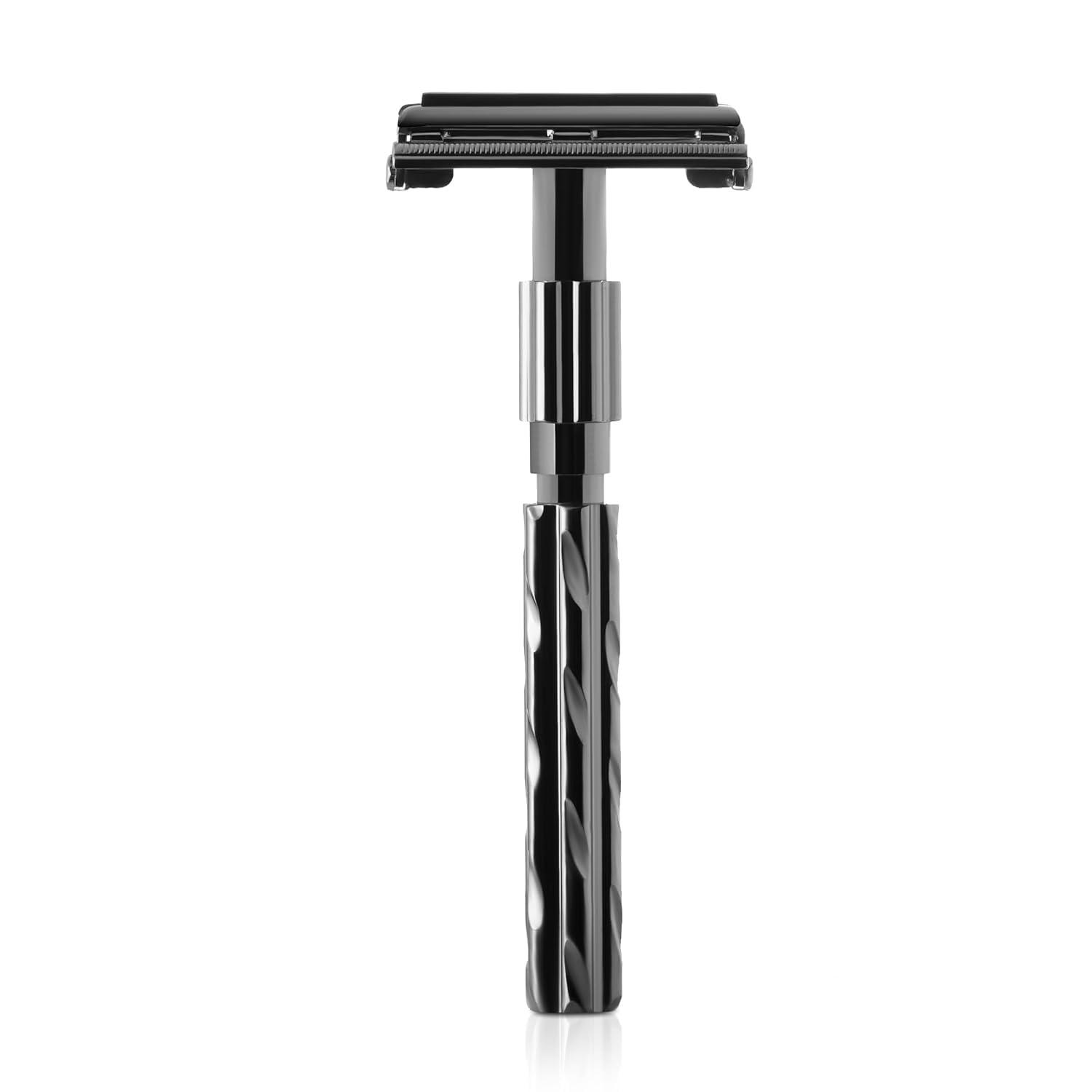 PARKER Safety Razor PARKER Safety Razor 22R - Gunmetal Finish Butterfly Open Safety Razor And 5 Parker Razor Blades Metallic