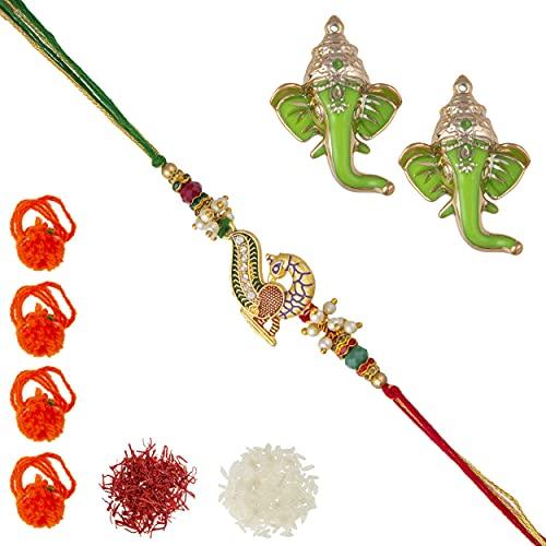Feastive Celebrations Feastive Celebrations Bikano Kaju Katli (250 grams) with Mayur Dhwaj Rakhi, a pair of Ganesha Soan, Pooja Rakhi, Kesar(branded) , Chawal.Surprise gft for brother.