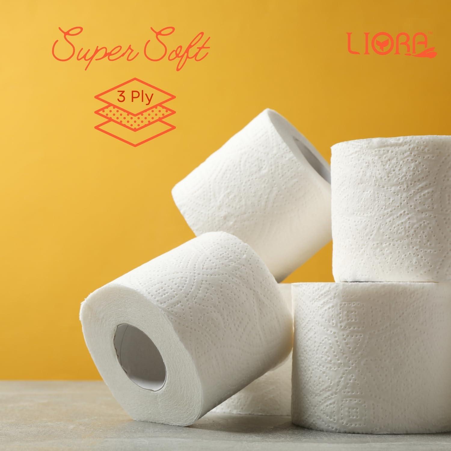Liora Liora 3 Ply Toilet Tissue Paper Roll 10 in 1, Pack of 2, Soft Toilet Paper Rolls Multi layer, Highly Absorbent Toilet papers Rolls, 235 Pulls/Roll (2,350 Sheets)
