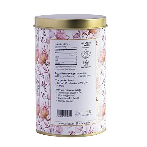 ISVARA ISVARA Green Tea - Kashmiri Kahwah Mix of Rose, Kashmiri Saffron with Cinnamon & Cardamom, Ultimate immunity booster 40gm