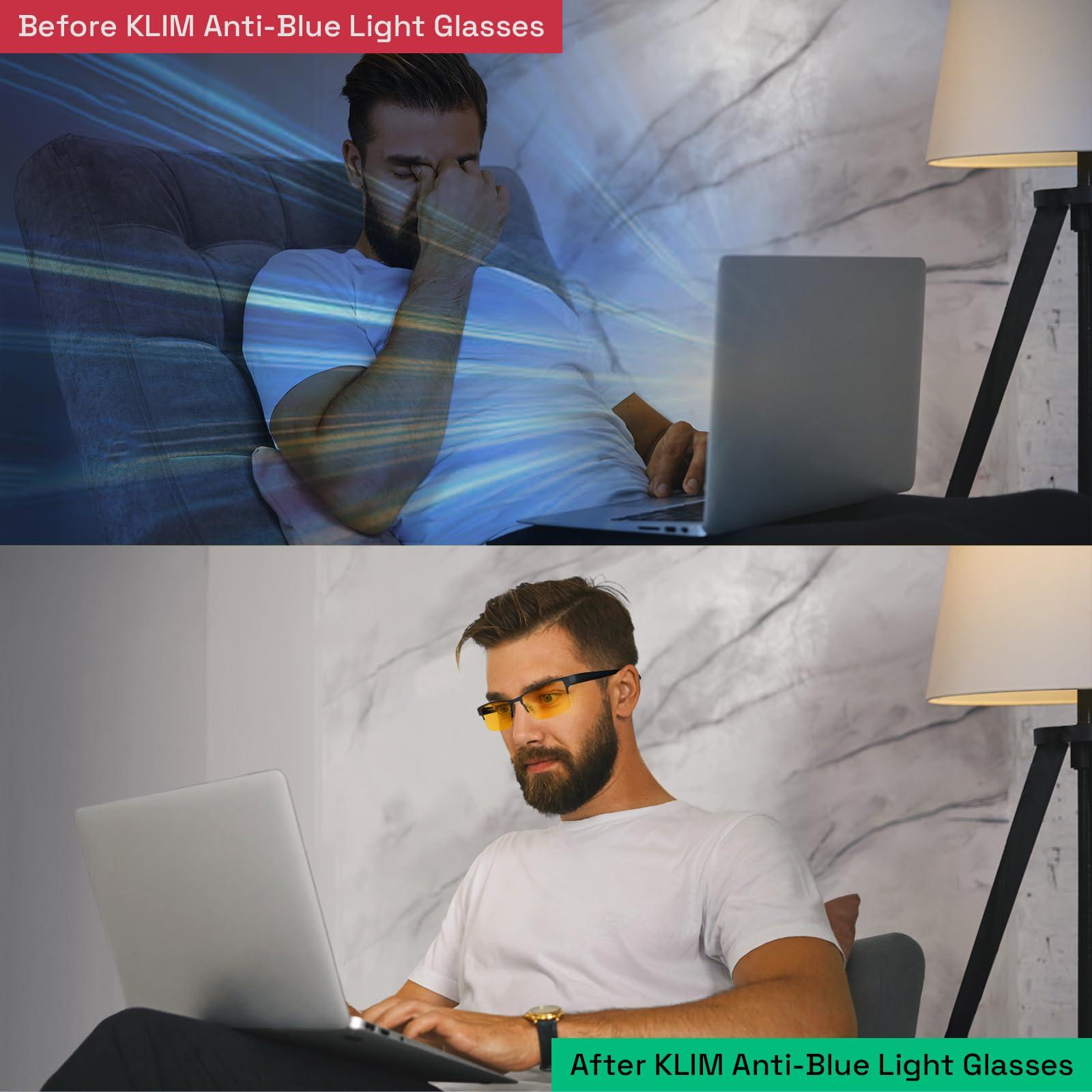 KLIM KLIM Optics Blue Light Blocking Glasses - NEW 2024 - Reduce Eye Strain and Fatigue - Gaming Glasses for PC Mobile TV - Blocks 92% Blue Light - Computer Glasses with UV Protection