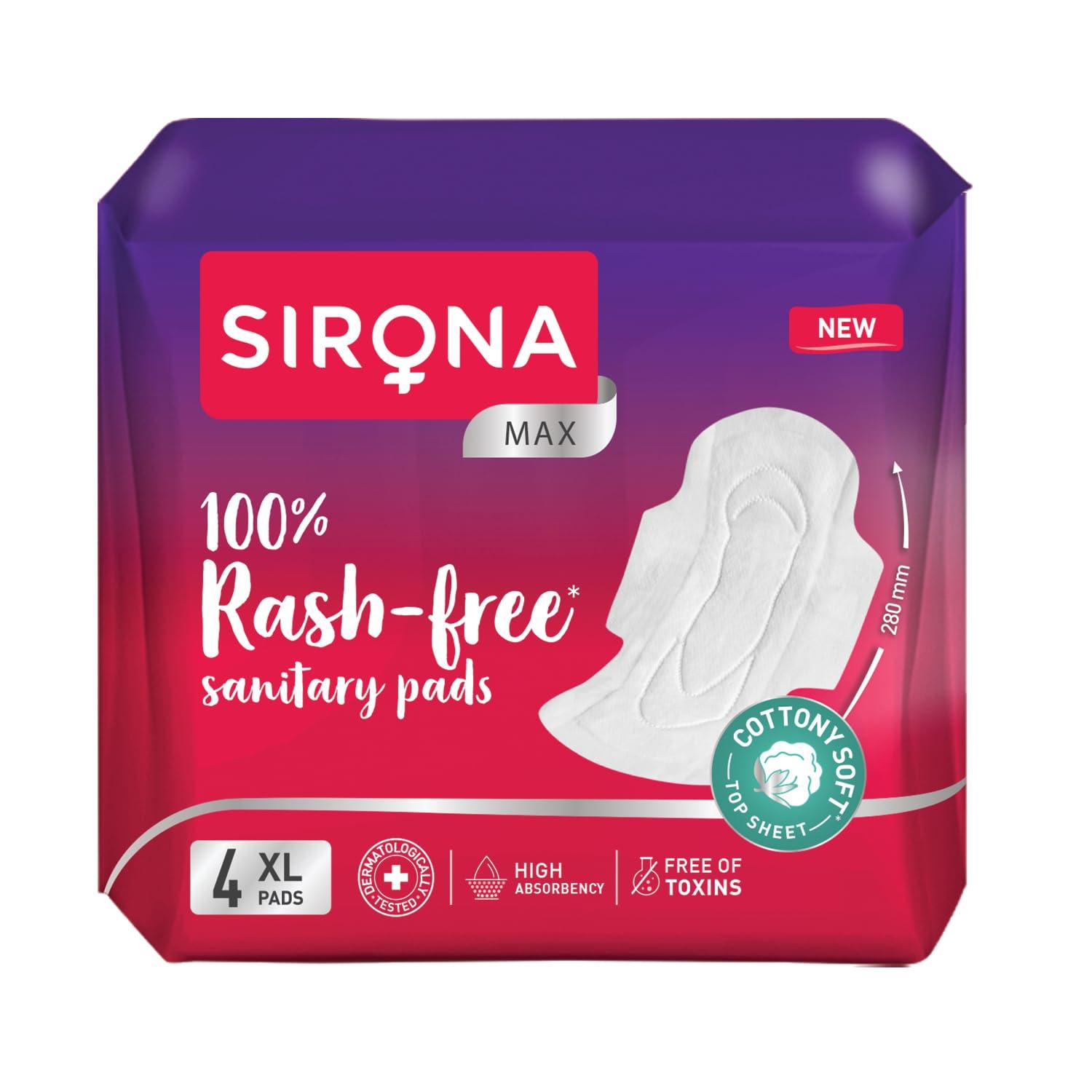 Sirona Sirona Max Sanitary Pads for Women | XL Plus (Pack of 4 Pads) | 100% Rash Free & Toxic-Free | Organic Cotton Sanitary Pad | Up to 0% Leakage, Comfortable & High Absorbency