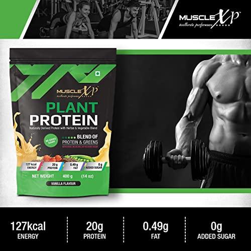 MuscleXP MuscleXP Plant Protein - Natural Protein Powder with Pea Protein, Herbal and Vegetable Blend, Vanilla Flavour, 400gm Pouch x Pack Of 2