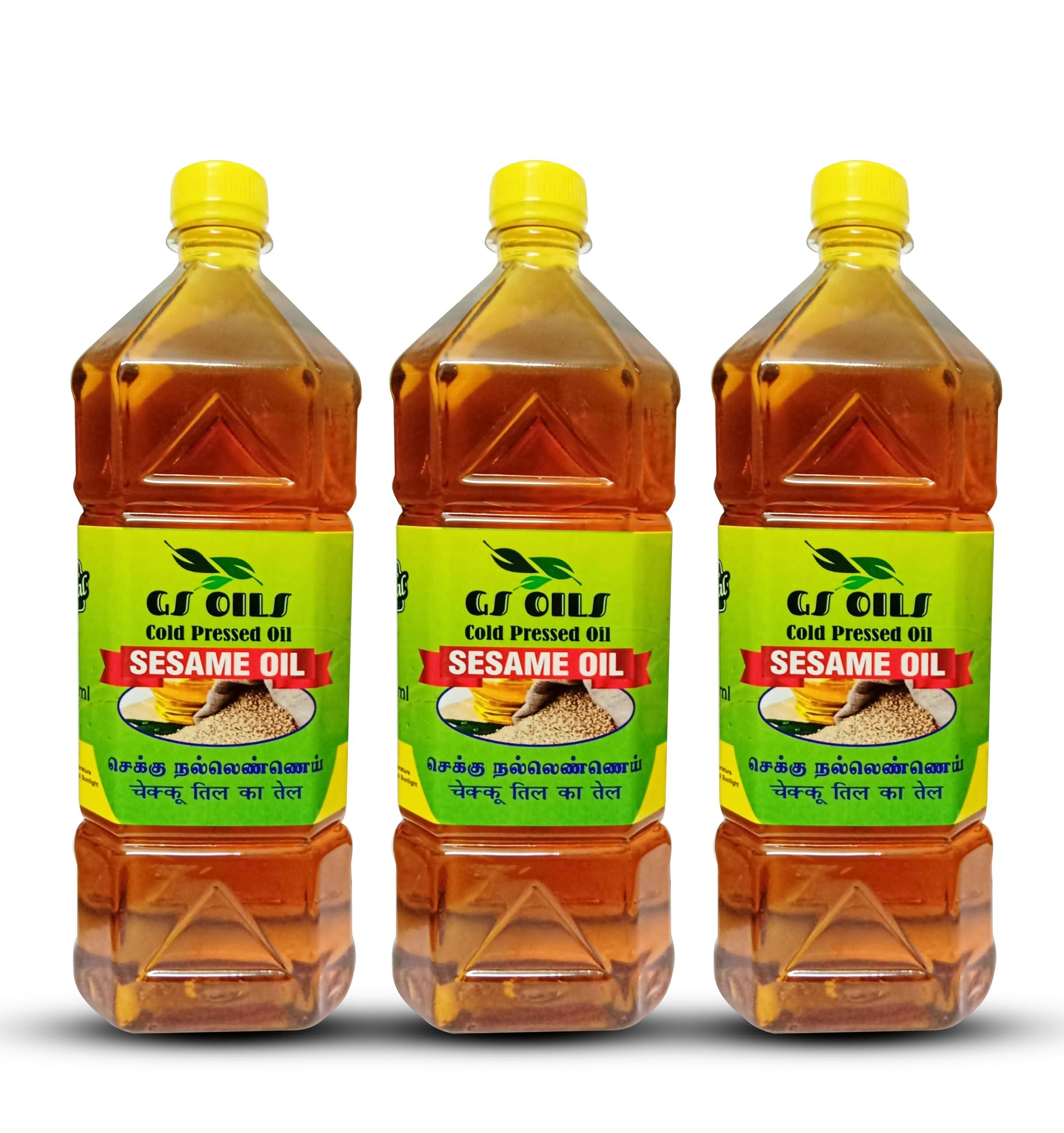 GS OILS GS OILS Cold Pressed Sesame Oil/Wood Pressed Gingelly Oil/Mara Chekku Nalla Ennai/Cold Pressed Til Oil/Kachi Ghani/Kolhu/Lakdi Ghana (3 Litre)