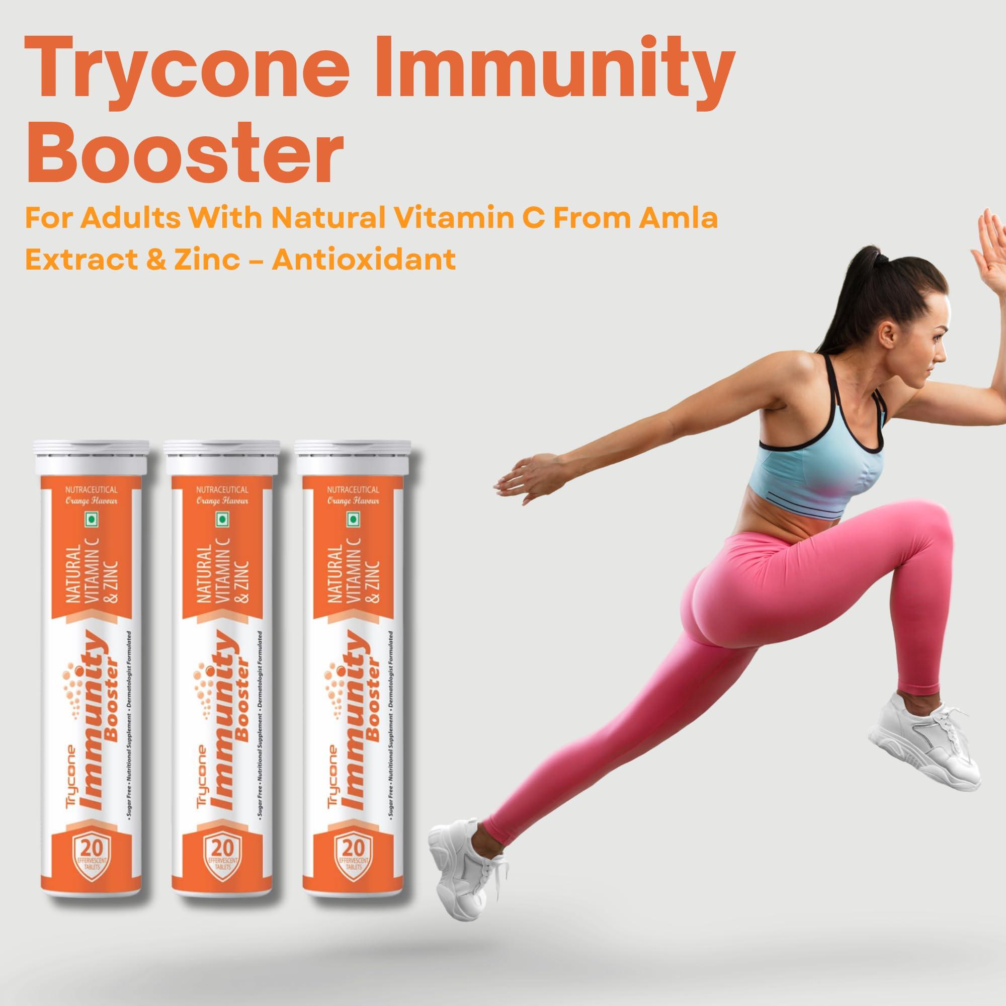TRYCONE Trycone Immunity Booster for Adults with Natural Vitamin C from Amla Extract & Zinc Antioxidant Immunity Booster Skin care - 60 Effervescent Tablets Orange Flavour