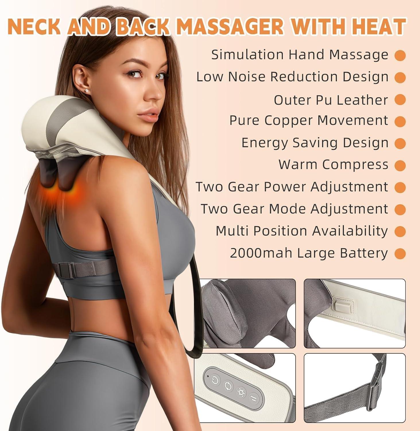 Ultomiris Ultomiris Wearable Neck Shoulder Massager Deep Tissue Shiatsu Back Massagers with Heat for Pain Relief Electric Human-Hand Kneading Squeeze Muscles Massage Pillow Full Body Use