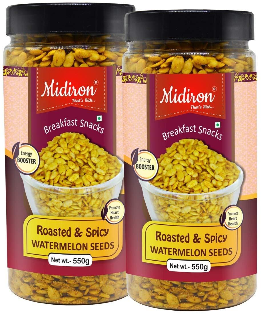 Midiron Midiron Roasted Watermelon Seed, Spicy Watermelon Seed, Healthy breakfast snack (550 gm each) Pack-2