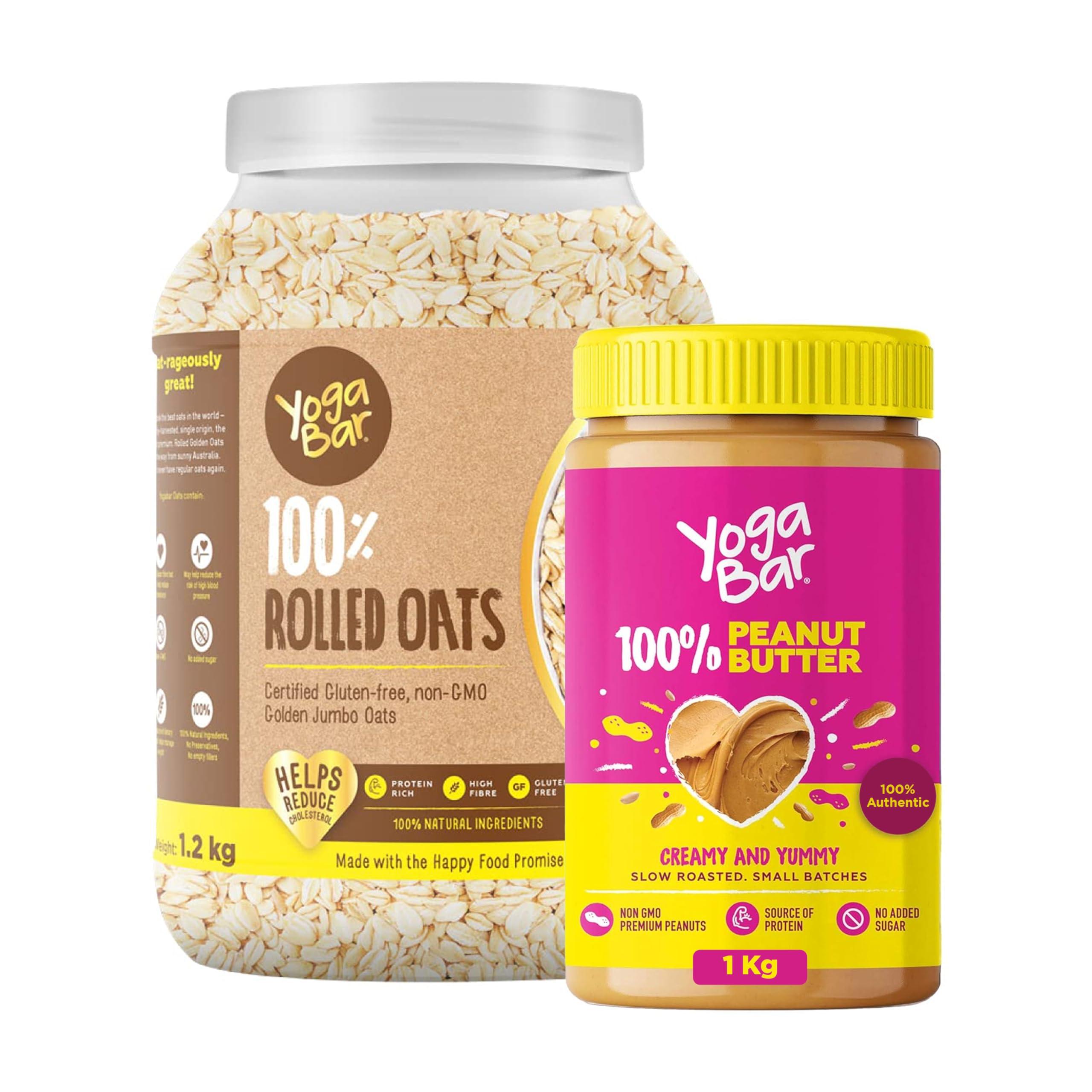 Yogabar Yogabar Pure Peanut Butter | Super Oats Premium Golden 100% Rolled Oats Combo Pack - 800gm