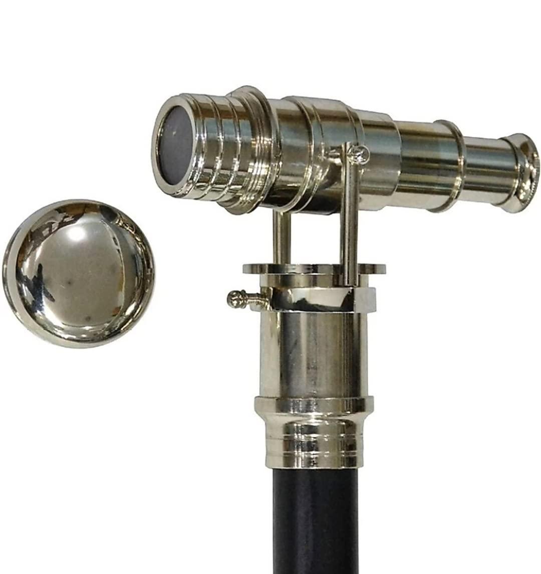 NavaFresh Basics Antique Brass Walking Stick Telescope Handle Nautical Style | Adjustable Unique Collectible Palm Grip | Wooden Stylish Walking Stick Cane for Unisex