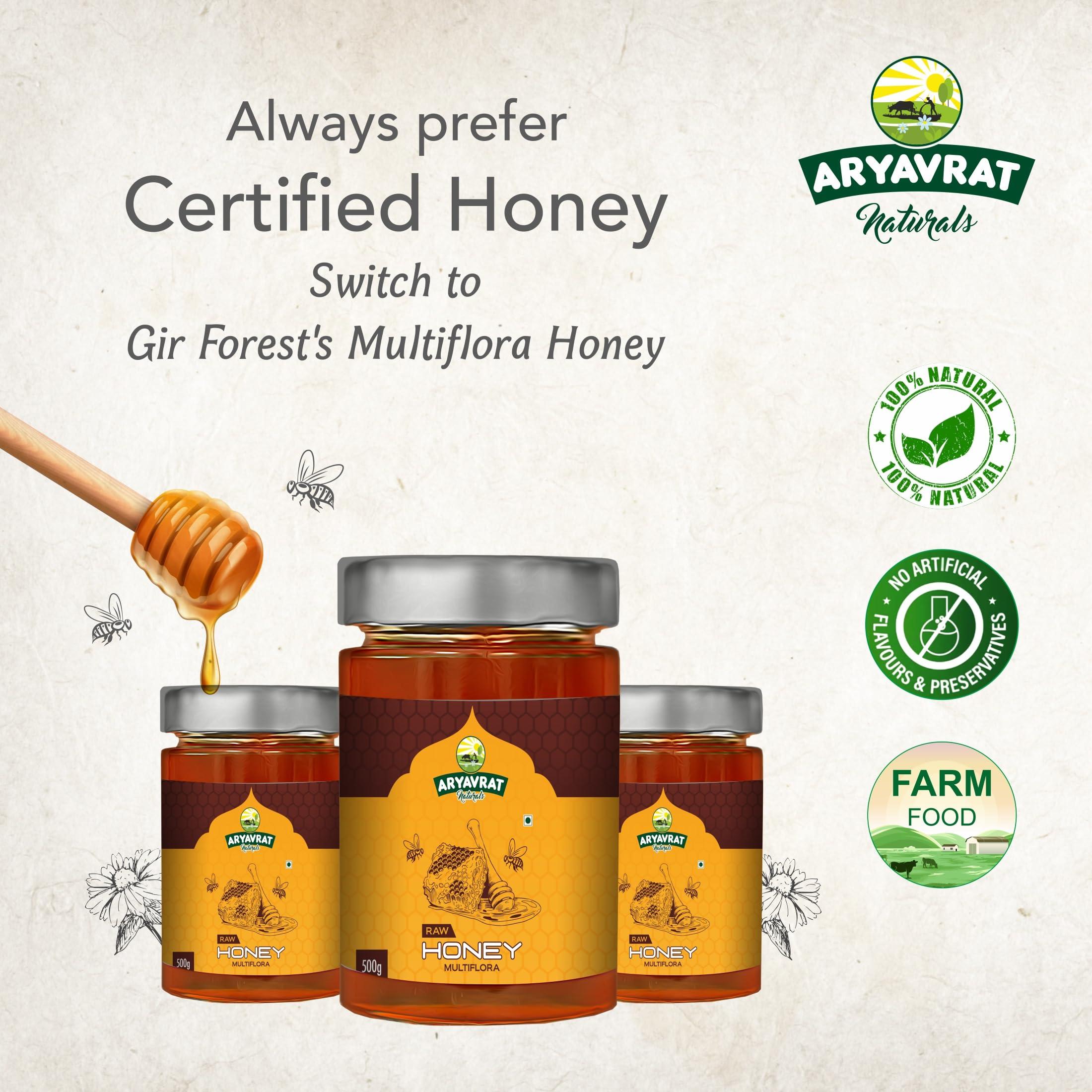 ARYAVRAT NATURALS ARYAVRAT NATURALS - Raw Organic Honey 500g Glass Jar | National & Unprocessed Honey | Original Multiflora Honey | 100% Pure Honey & Natural Immunity Booster - Unprocessed & Healthy