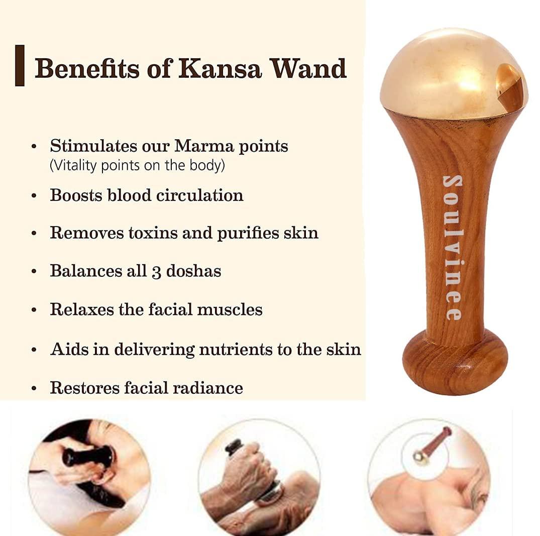 GoodsHealthShop GoodsHealthShop kansa wand face (Medium) With KumKumadi Oil BRONZE SIZE - 7.5 CM/bronze Foot Massager With Wooden Handle For Detoxification And Deep Relaxation (7.5, Natural)
