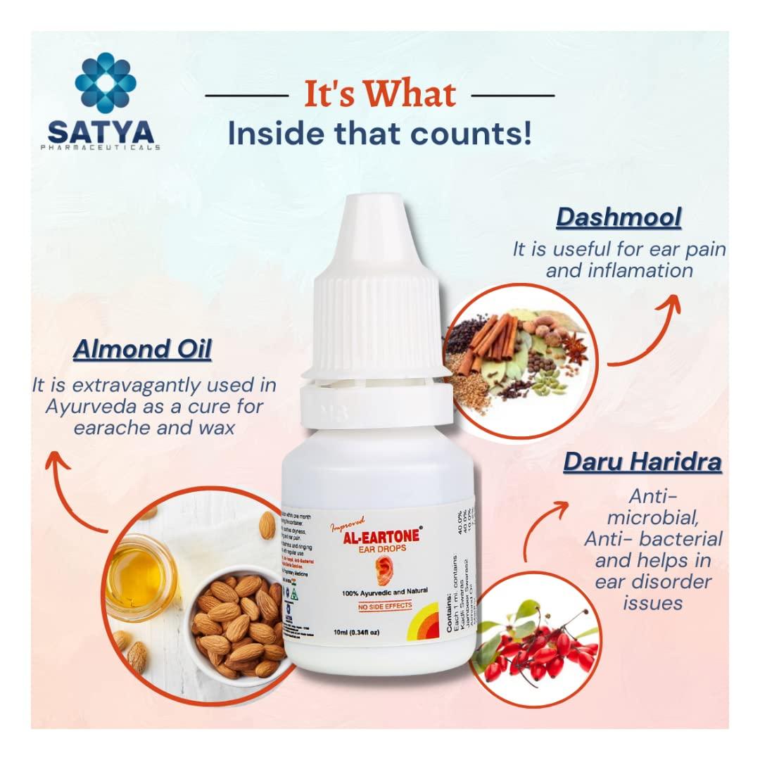 AL-EARTONE AL-EARTONE EAR DROPS | Antifungal | Antibacterial | No Side Effects | 100% Ayurvedic & Natural Herbal Ear Drops | 10 ml, Pack of 2