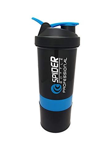 TRUE INDAIN TRUE INDIAN Combo of Spider Bottle 500 ml with 2 Storage Compartment Cup for Gym (Pack of 2 Black, Blue) Protein Shaker Blender Bottle for Whey Protein Mix