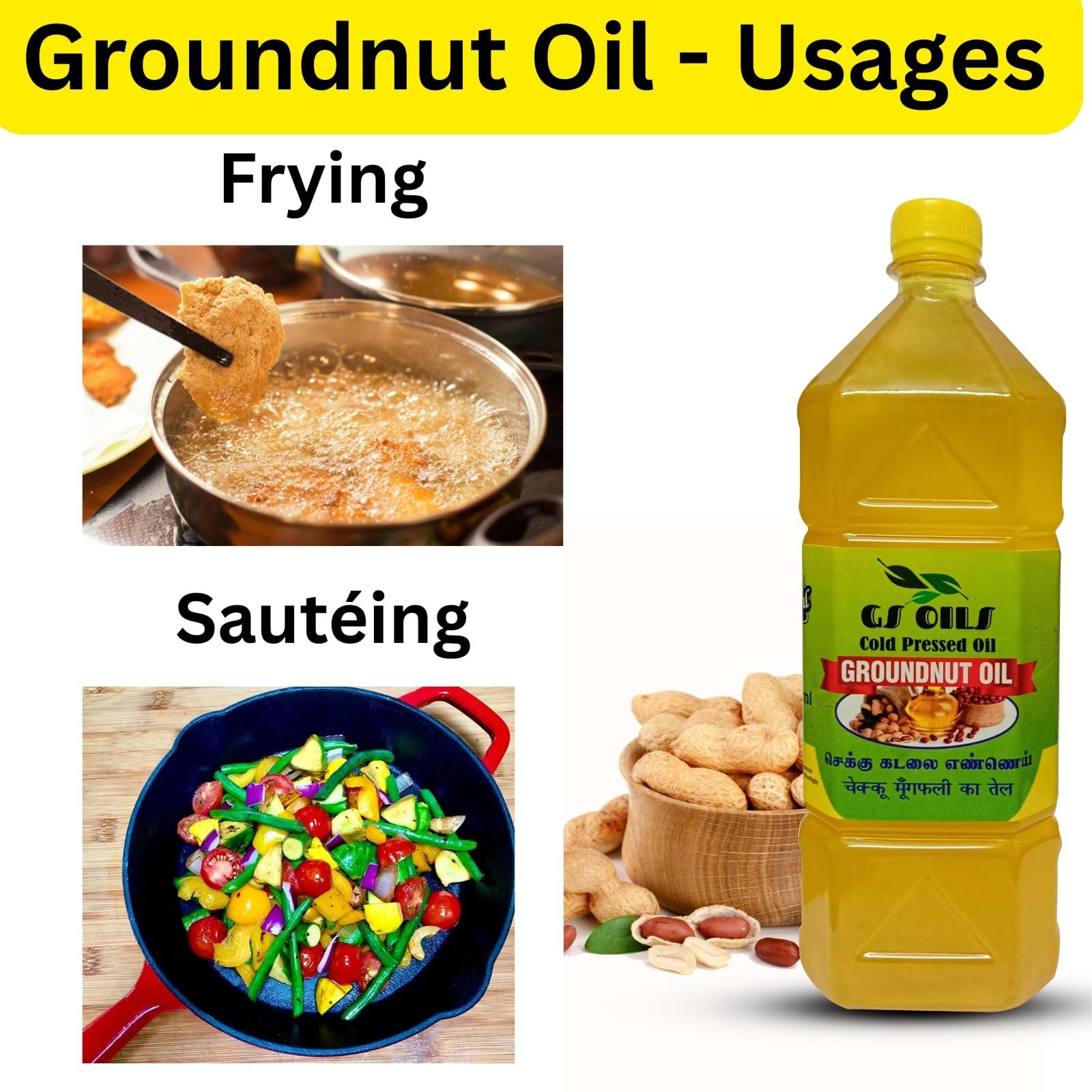 GS OILS GS OILS Cold Pressed Peanut Oil for Cooking/Mara Chekku Groundnut Oil/Wood Pressed Peanut Oil/Kadalai Ennai - 4000 ml (4 Litres)