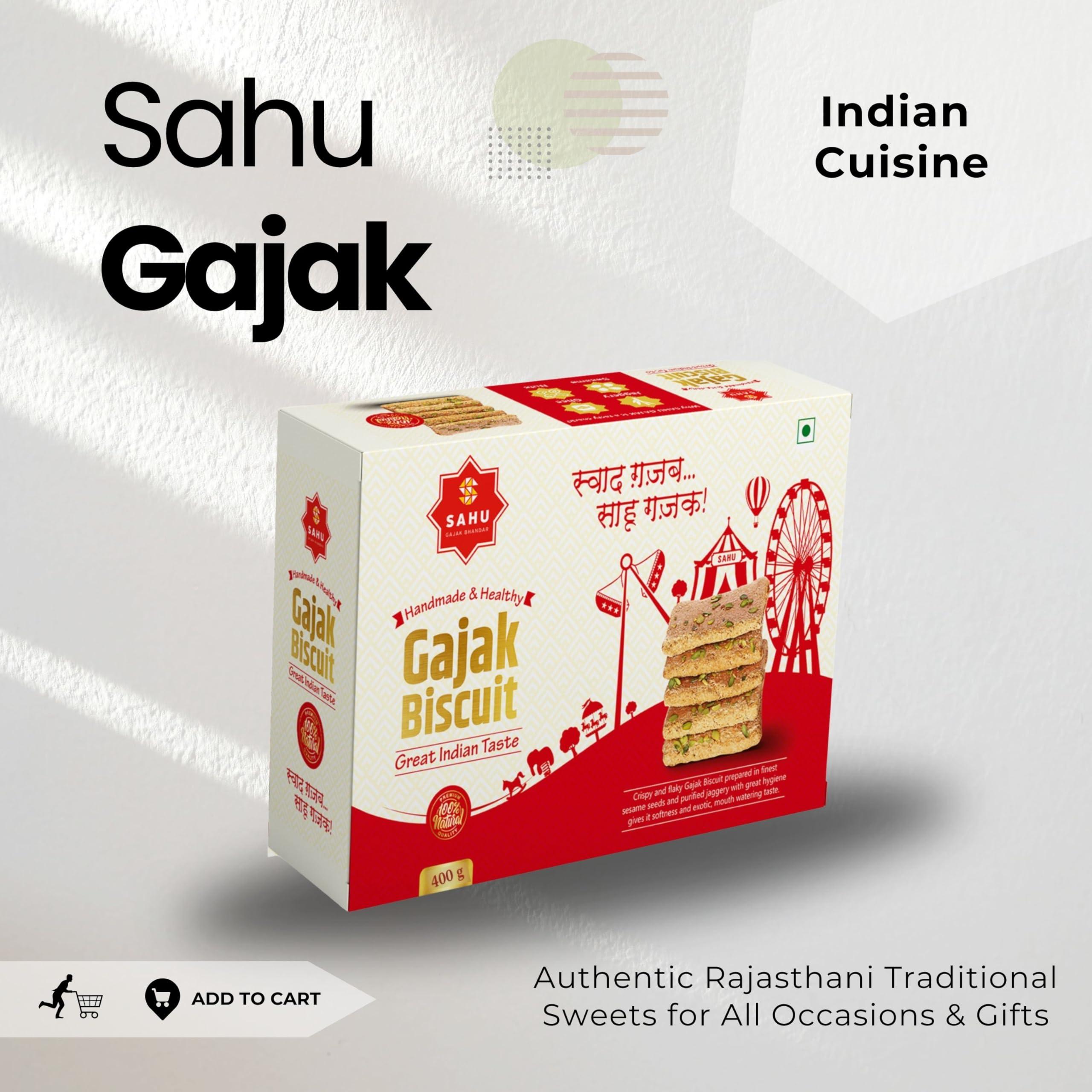 SAHU GAJAK BHANDAR SAHU GAJAK BHANDAR Khasta Gazak 400 Gm Gajjak | Sesame Chikki | Tilkut Sweets | Gachak | Gazzak | No Preservative And Liquid Glucose