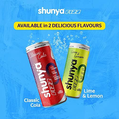 Shunya Shunya Fizz Lime & Lemon | Sugar Free Soft Drink | 0 Calories & No Aspartame | Supercharged with Green Tea & Vitamin C | Pack of 12 (300 ml X 12)