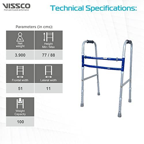 Vissco Vissco Medipedic Walker Plain With Double Bar,Walker for Elderly & Physically Challenged,Foldable, Light Weight & Height Adjustable, Made with Premium Grade Rubber Shoes & PVC Grip -Universal(Grey)
