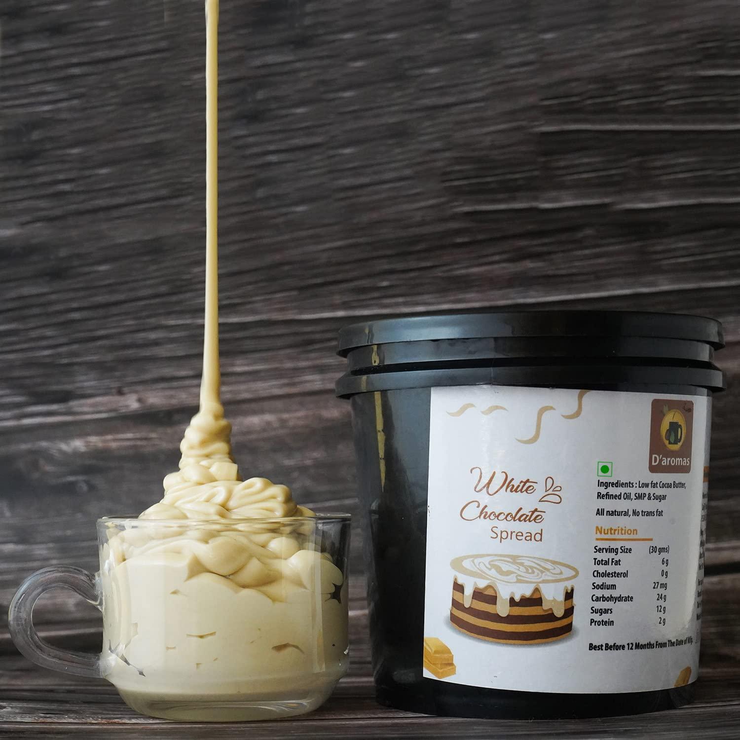 D\'aromas D\'aromas White Chocolate Spread 5kg, Made With Low Fat Cocoa Butter, 100% Vegetarian, Top It On Fresh Fruits, Dessert, Milkshake, Bread & Waffles With All Natural Ganache (Each 1kg) (Pack Of 5)