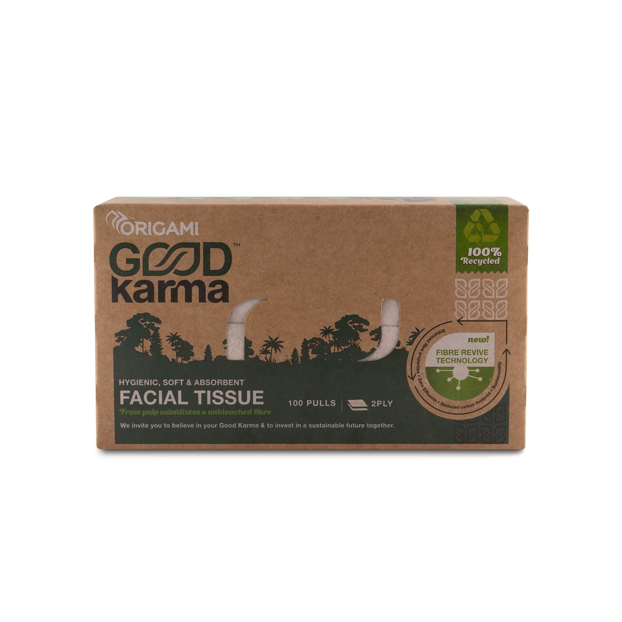 Origami Origami Good Karma 2 Ply Eco-Friendly Unbleached Facial Tissue Box | Car Tissue - Pack of 4 (100 Pulls Per Box, 400 Sheets)