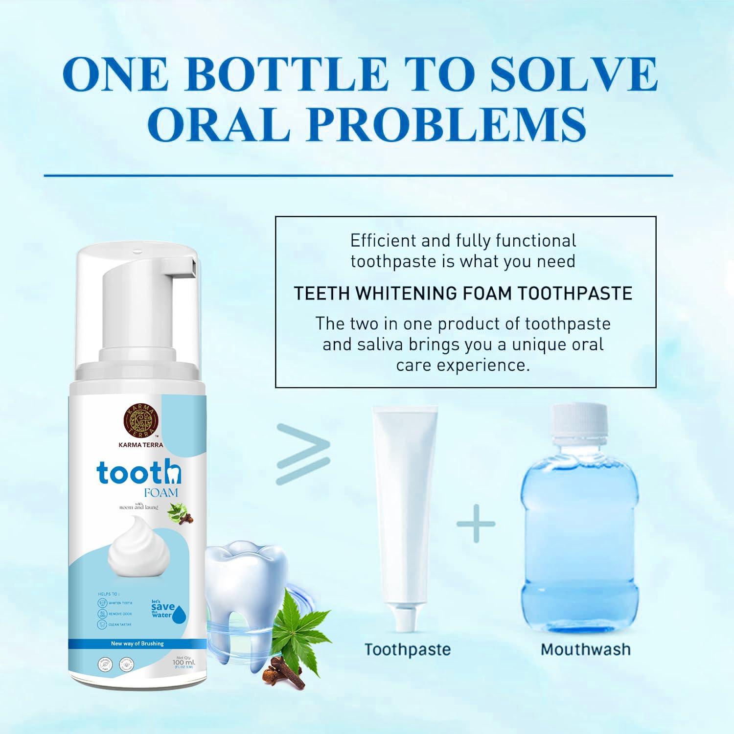 KARMA TERRA Karma Terra Tooth Foam with Neem and Laung, 100 ml, For Healthy Gums & Strong Teeth, Helps Whiten Teeth, Remove Odour, Clean Tartar