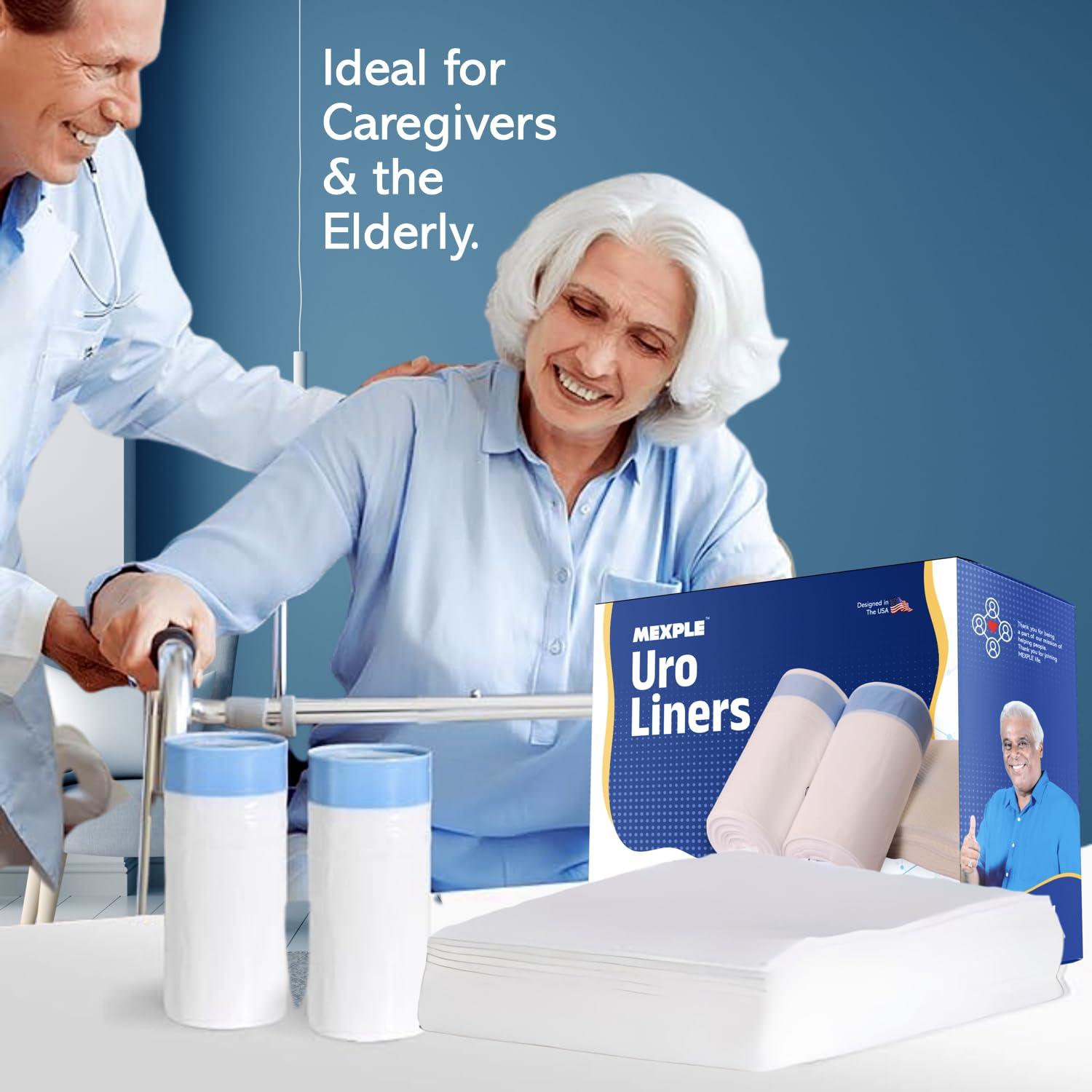 MEXPLE UroLiners Bedside Commode Liners for Toilet Chair Bucket and Bedpan with Super Absorbent Pads from MEXPLE | 40 Disposable Waste Bags, Universal Fit Portable Toilet Liners | (40Bags+40Pads)