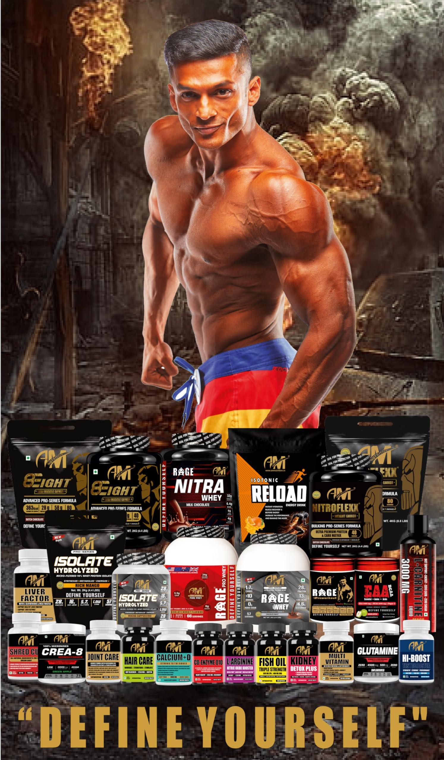 AM NUTRITION AM NUTRITION CREA-8 Monohydrate Creatine Powder |100% Creatine, 3000mg per serve | Supports Athletic Performance & Power | Green Apple Flavored, 71 Servings (250gm Pack)