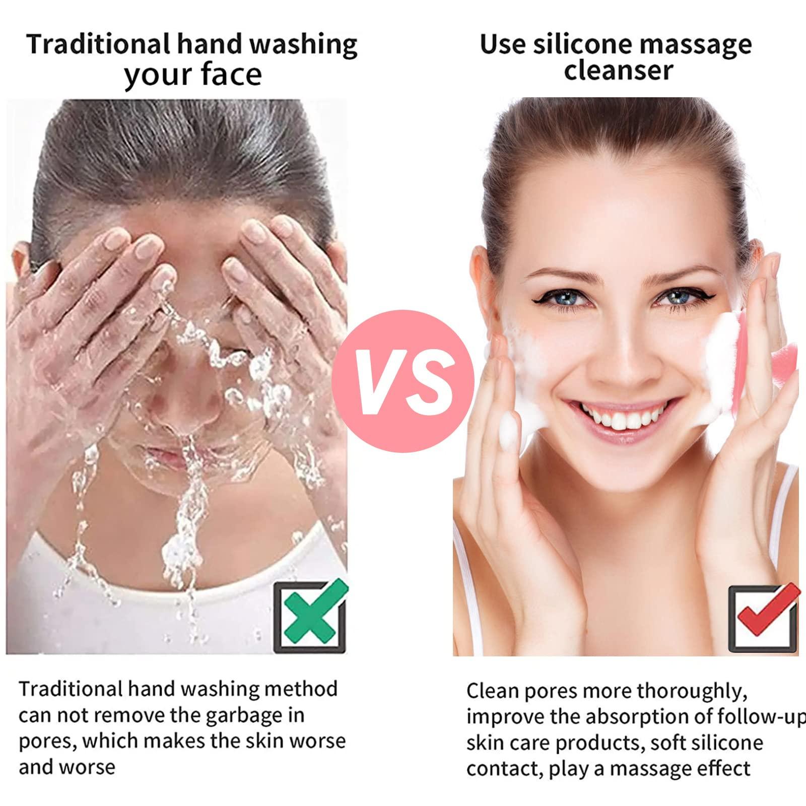 VWMYQ VWMYQ Silicone Facial Cleansing Brush Face Wash Brush Face Scrubber Soft Handle Deep Cleansing Skin Care for Gentle Exfoliating, Removing Blackhead, Massaging (Pink)