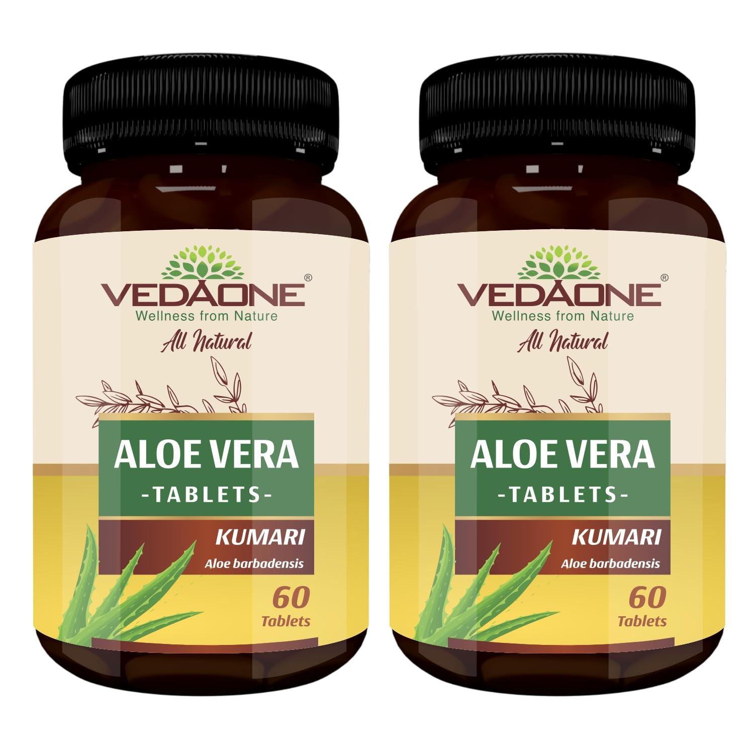 VEDAONE Vedaone Aloe Vera Tablets as Herbal Supplements - 100% Pure Organic Aloe Vera Extract 750mg 60 Tablets (Pack of 2)