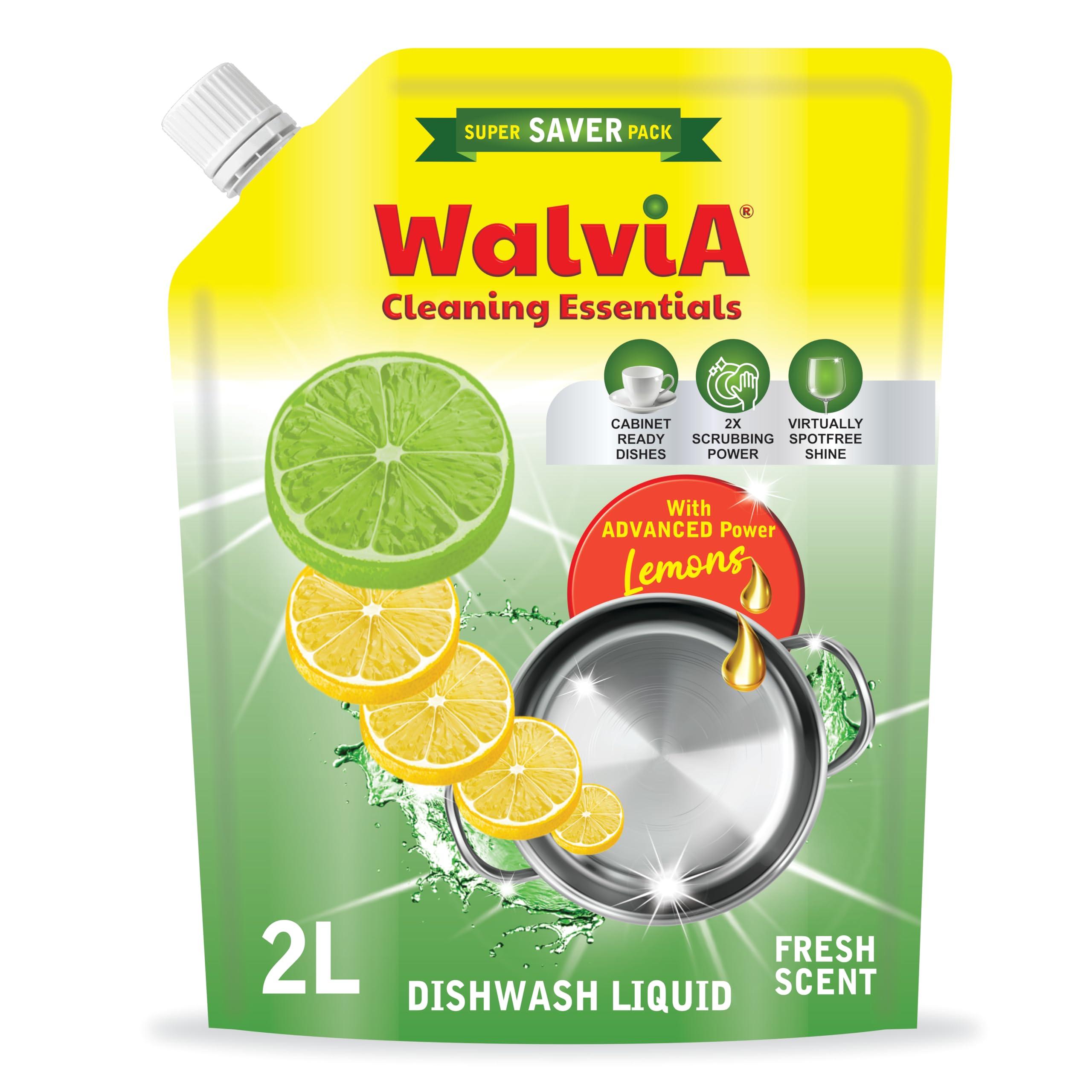 walvia Walvia Dishwash Liquid Gel with Advance Power | Dishwasher Liquid Detergent for a Deep Clean | Tackle Stubborn Grime | Powerful Cleaning Solution for All Utensils - 2L Refill Pack (2 liter)