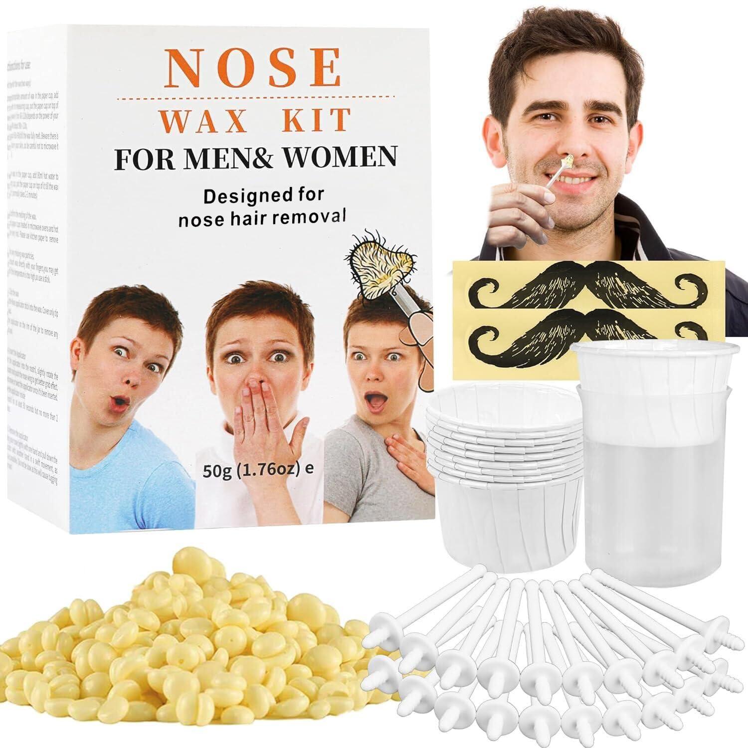 CoFashion CoFashion Nose Wax Kit for Men Women, Nose Hair Removal Waxing Kit Eyebrows Ears Lips Facial Nose Hair Remover Wax with 50g Hard Wax Beads 20 Applicators 10 Paper Cups 8 Moustache Protectors & 1 Measuring Cup