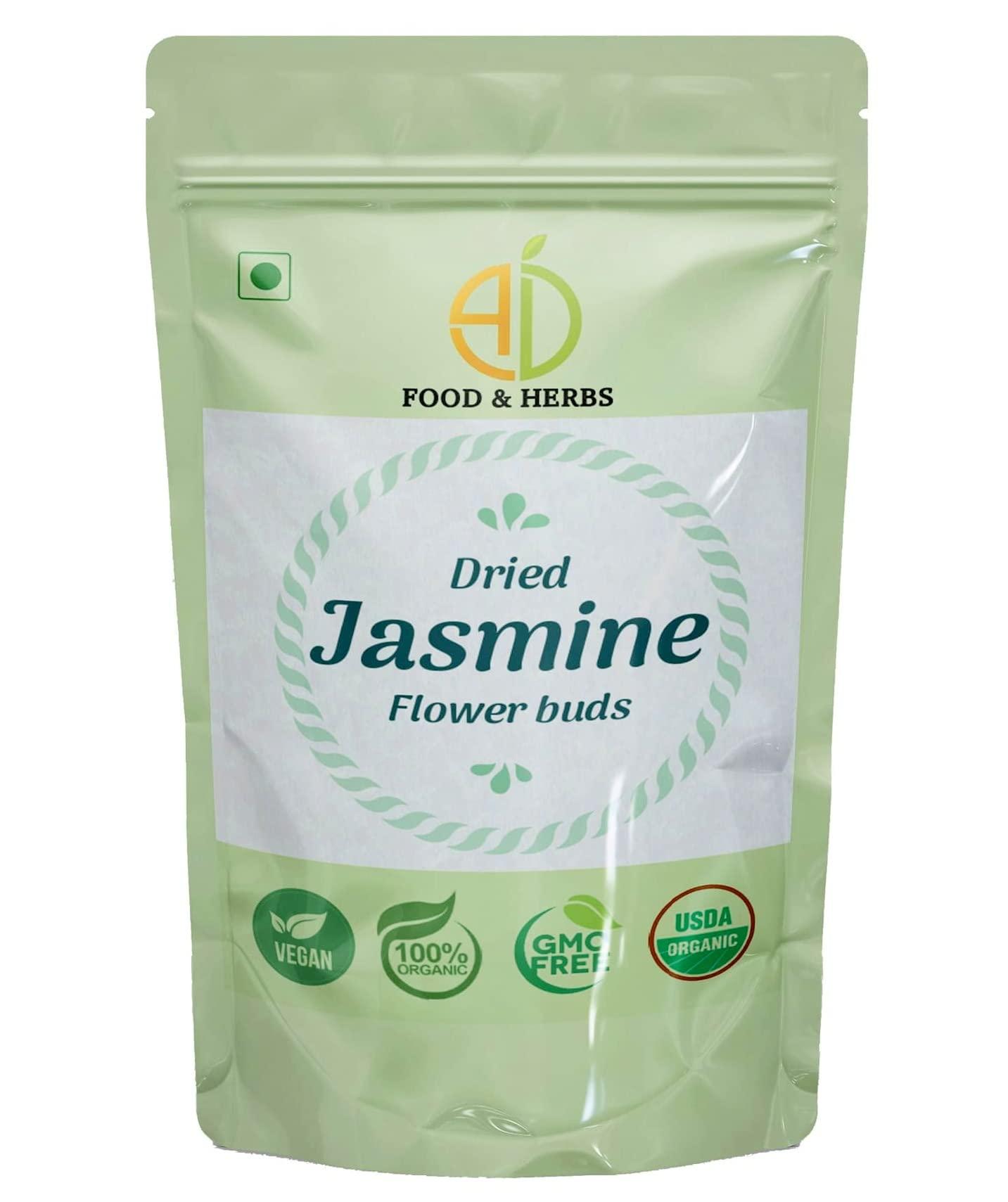 A D FOOD & HERBS A D Food & Herbs Dried Jasmine Flower / Chameli ke phool Aromatic Petals Aromatic Edible for Homemade Lattes, Tea Blends, Bath Salts, Gifts, Crafts 200 GMS