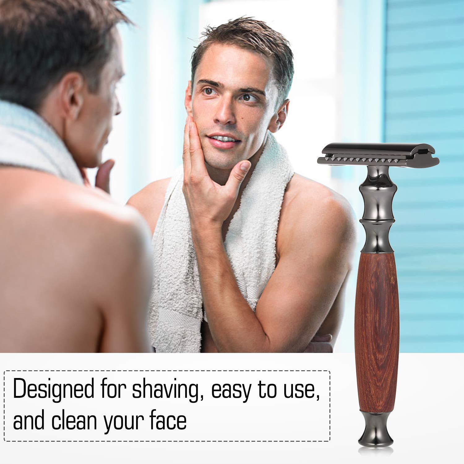 Qnotici Double-Edged Shaving Razor Safety Beard Razor with Long Natural Bamboo Handle Mustache Removal Shaving Tool Fashionable Sustainable and Durable