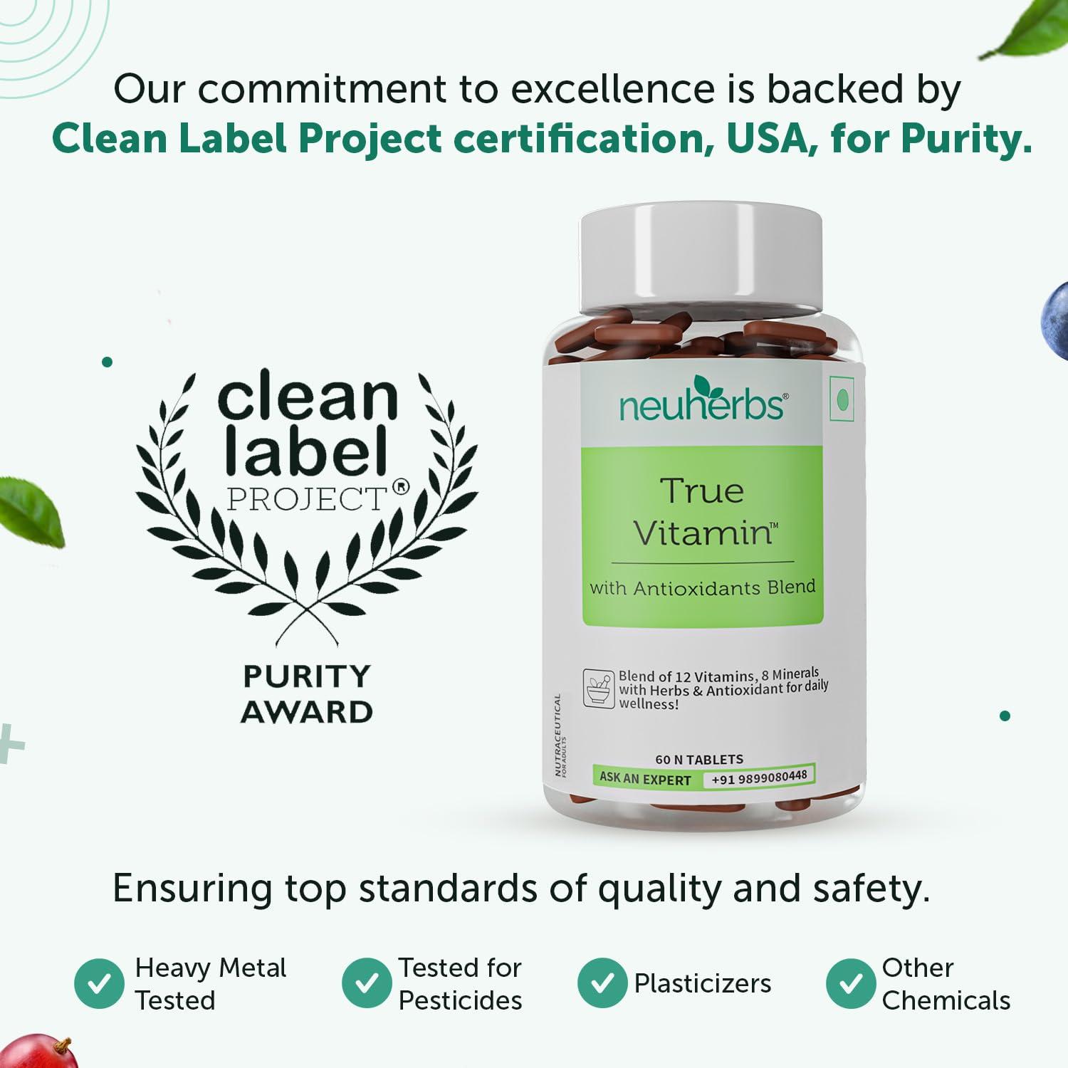 Neuherbs Neuherbs Multivitamin- 60 Tablets | True Vitamin For Men & Women With Korean Ginseng, Ginkgo Biloba, Vitamin C, D3, Zinc and 20 other nutrients for Energy,stamina, Strong Muscle, Strong Bones & Overall Health, Pack of 2