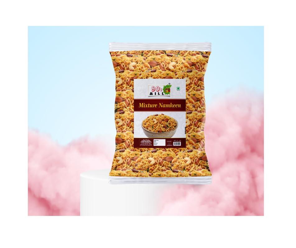 90\'s MILL 90\'s MILL Navratan Mixture All time Favourite Indian Snacks/Namkeen | Ready to eat | No Preservatives | Crsipy & Light Namkeen Snacks | Made In Healthy Natural Groundnut Peanut Oil-900g*1Pack