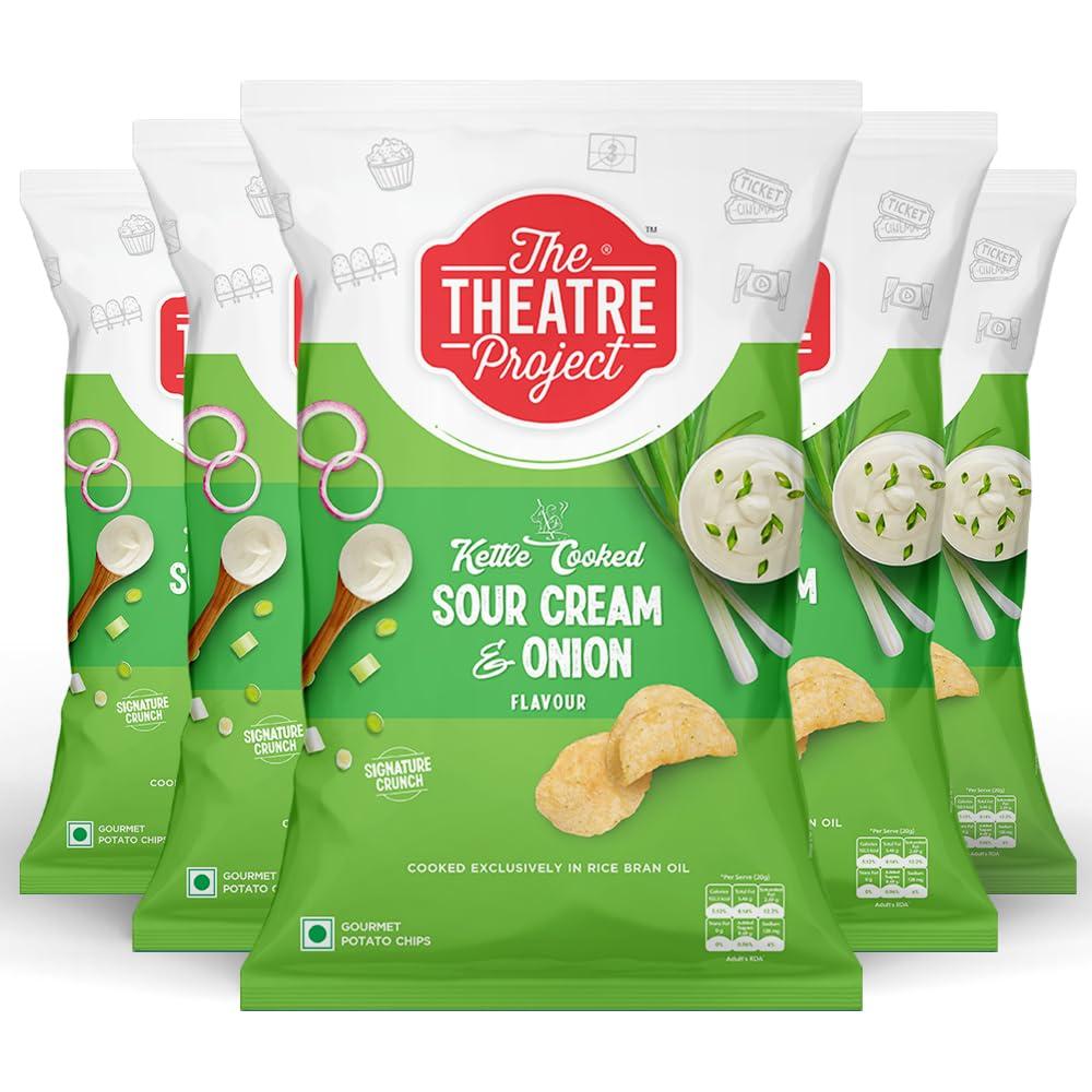 THE THEATRE PROJECT The Theatre Project Kettle Cooked Chips, Sour Cream & Onion Chips, Potato Chips, Combo Pack of 5 Pouch, 410g