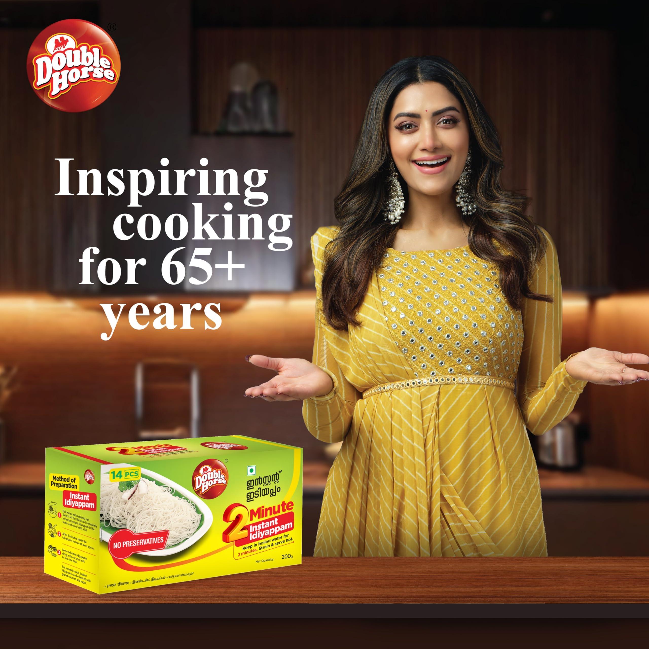 Double Horse Double Horse Quick & Easy Instant White Idiyappam, 200 Gram X 4|Nool Puttu|String Hopper|Export Quality|2 Minute Magic Instant Breakfast|Pack Of 4