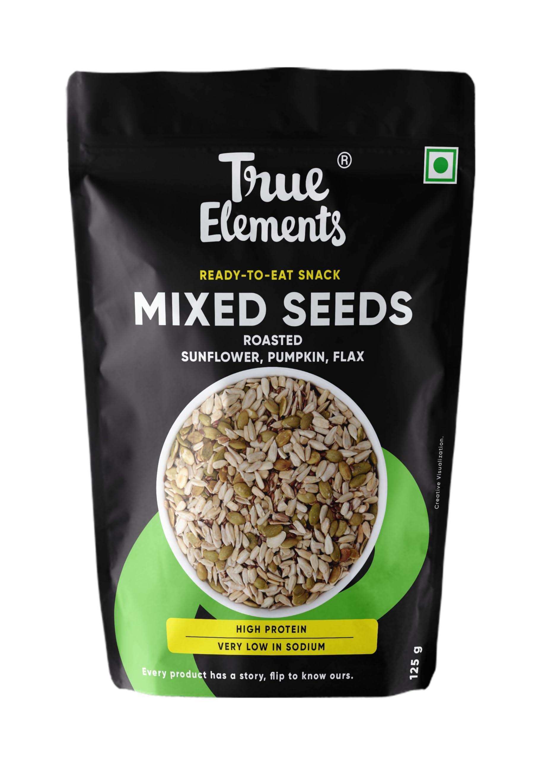 True Elements True Elements Roasted Pumpkin, Sunflower and Flax Seeds 125gm - Healthy Seeds Mix