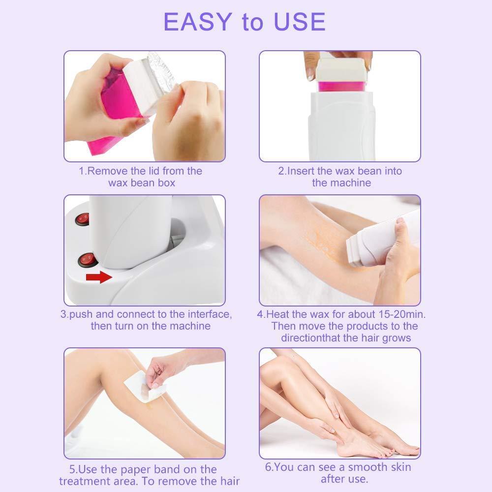 Plenteous Plenteous Roll on Wax Heater Machine Hair Removal Wax Warmer with Roll on Wax Refill Cartridge and Wax Strips Hair Removal Waxing Kit for Women - Multi color