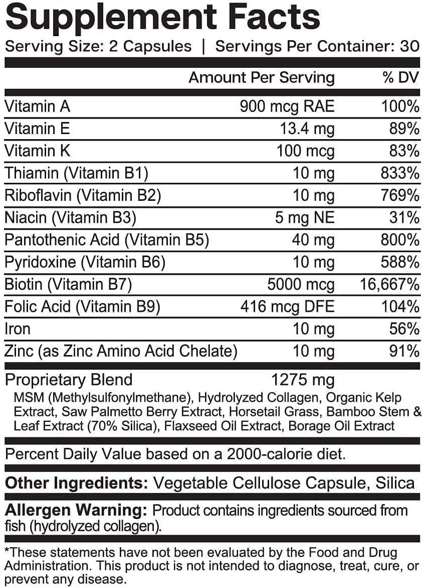 ATHINIKA NUTRITION Hair Hero - Hair Supplement for Women and Men - Powerful Hair Vitamin Formula for Hair Growth & Thickness - Healthy Hair, Skin, and Nails Product - 5000 mcg Biotin - Essential Elements