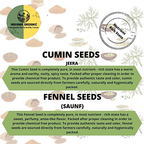INDIANA ORGANIC Indiana Organic Combo, Cumin Seeds (Jeera) - 200 Gram, Fennel Seeds (Saunf) - 200 Gram Each