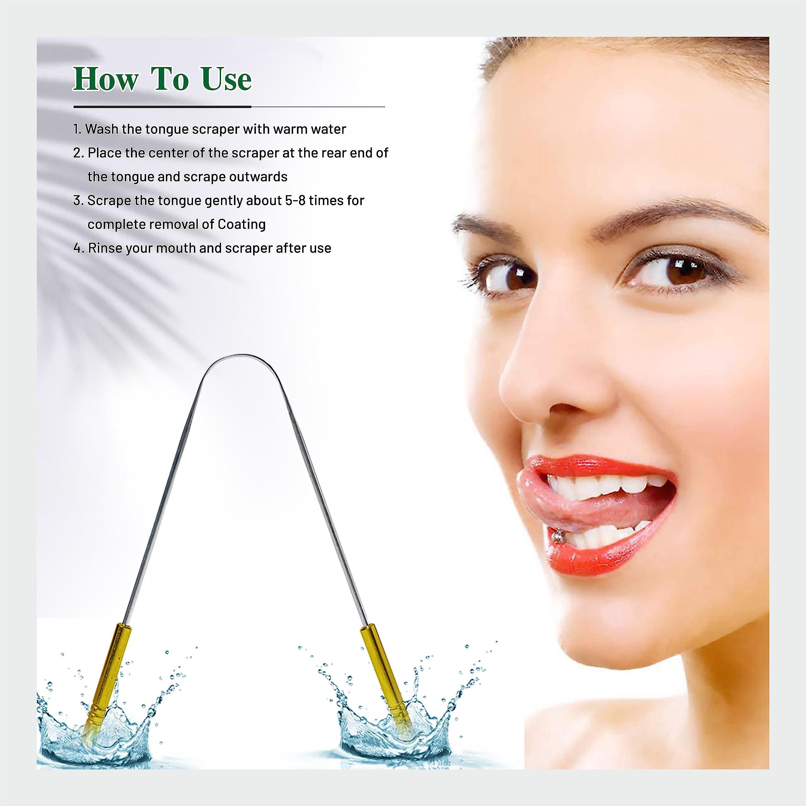 nurpi NURPI Tongue Scraper Medical Grade 100% Stainless Steel Tongue cleaner with brass handle for Oral Care & Bad Breath, Easy to Use for Adults for pc 5