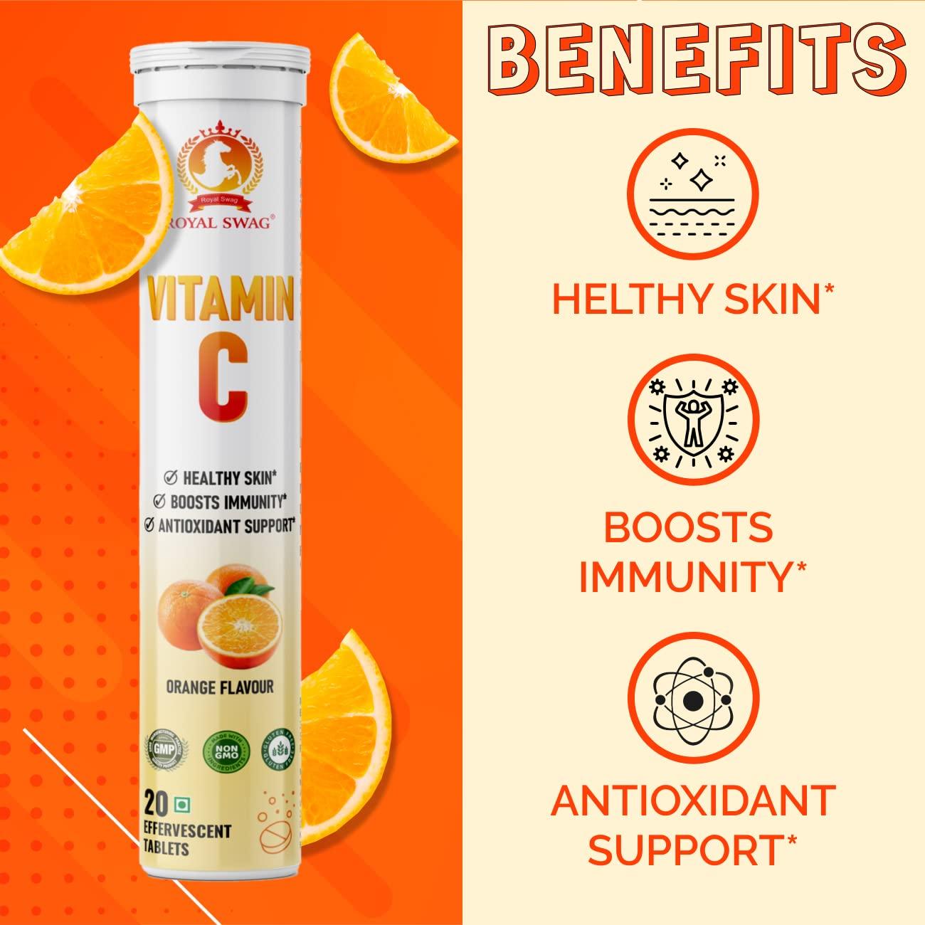 ROYAL SWAG ROYAL SWAG Vitamin C 20 Effervescent Tablets - Immune System Support - Fast Dissolving Tablets for Easy Absorption - Natural Orange Flavor