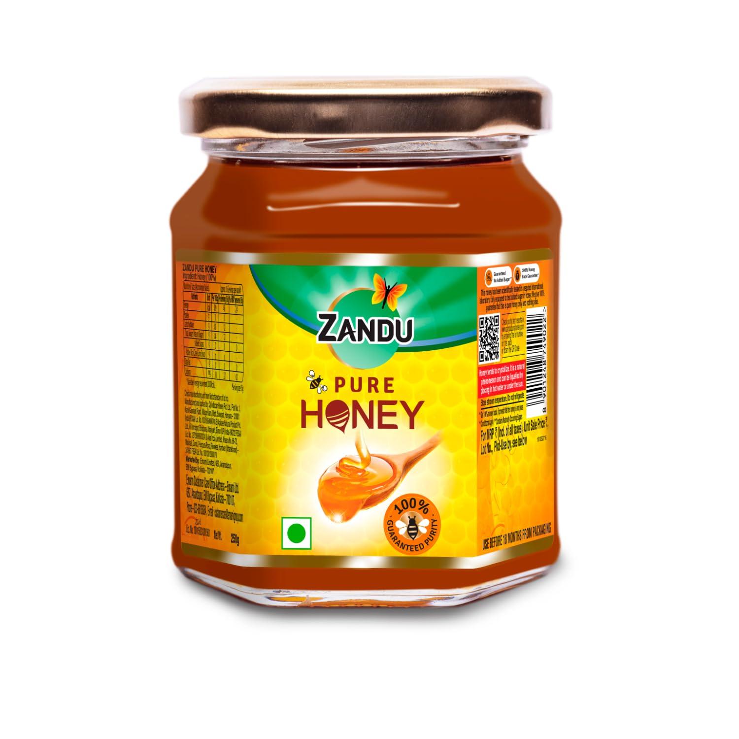Zandu Zandu Pure Honey with Cinnamon, Green Tea & Lemon, 100% Purity, No Added Sugar, 250g