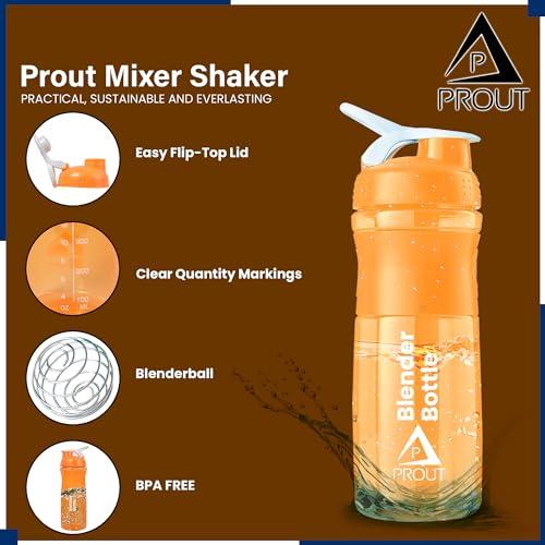 PROUT PROUT Gym Shaker | Water Bottle | Supplement Shakers | Shaker Bottle | Blender Bottle | Classic Protein Mixer Shaker Bottle with Blender Ball (Orange)